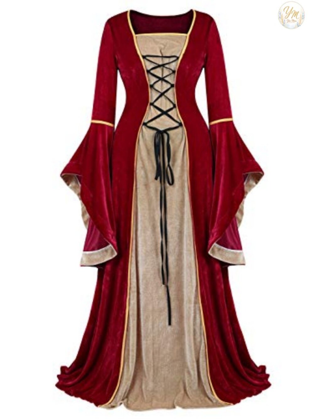 Velvet Renaissance Medieval Gown Long Bell Sleeve Cosplay Dress